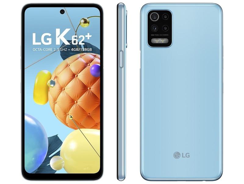 Smartphone LG K62+ 128GB Azul 4G Octa-Core 4GB RAM Tela 6,59” Câm. Quádrupla + Selfie 28MP Dual Chip